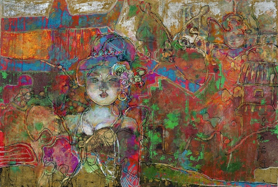 宫蝶图 纸本重彩 110cm×80cm 2005年