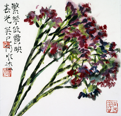 繁花低露映春光