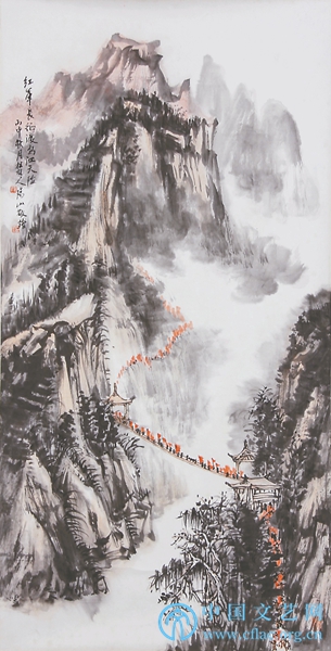 红军长征渡乌江天险(中国画) 阳 山