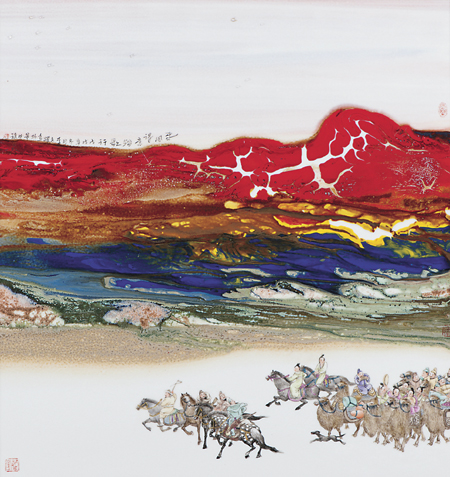 春风得意踏歌行(高温颜色釉粉墨彩瓷板) 李文跃