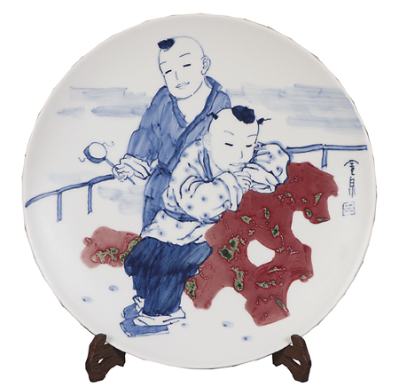 童年(青花釉里红瓷盘) 吕金泉
