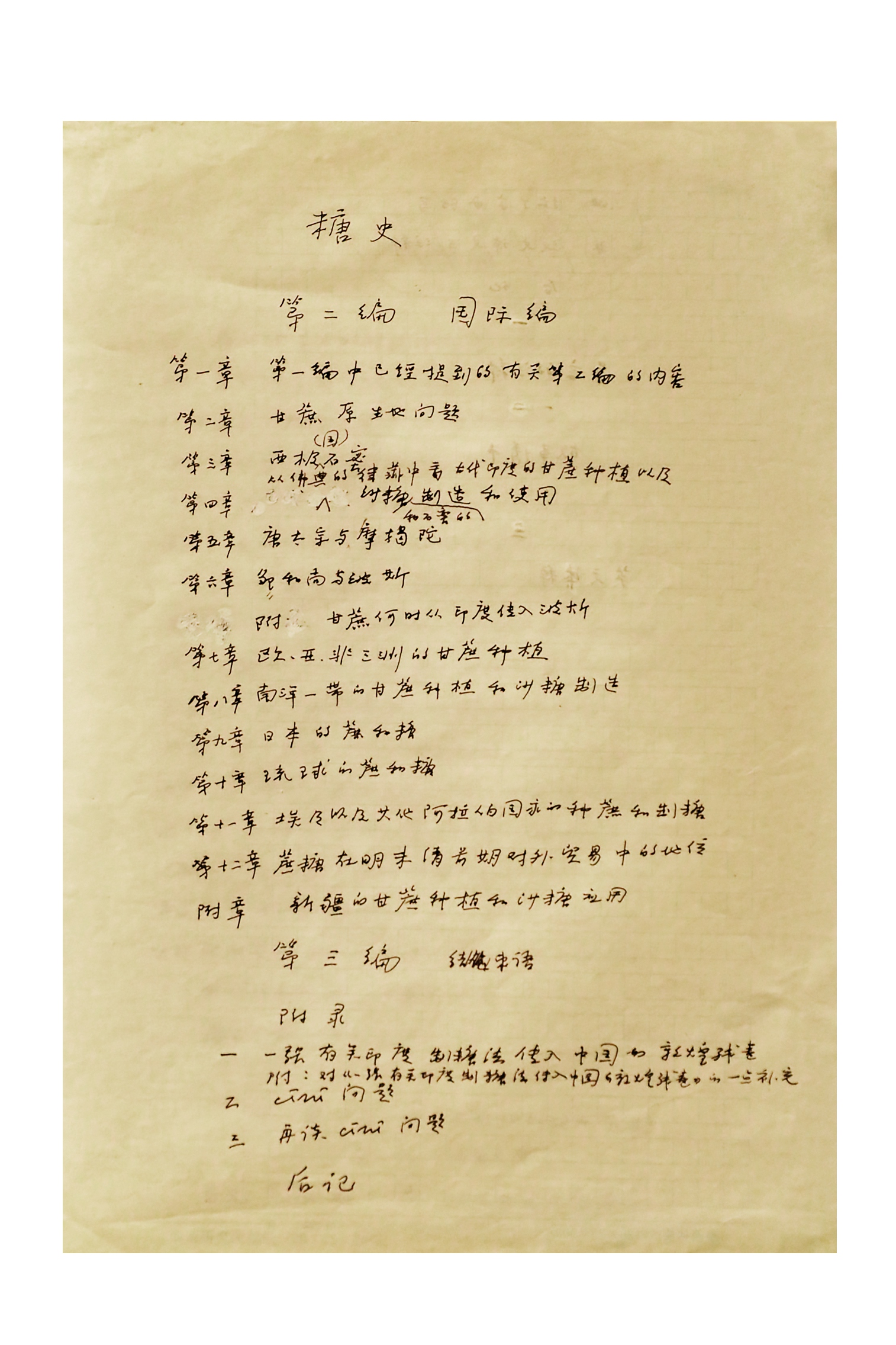 009《糖史》第二编手稿 季羡林 临清市季羡林先生纪念馆藏