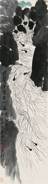 齐白石，蛙声十里出山泉，1951年，127.5×33，纸本设色，立轴，中国现代文学馆藏