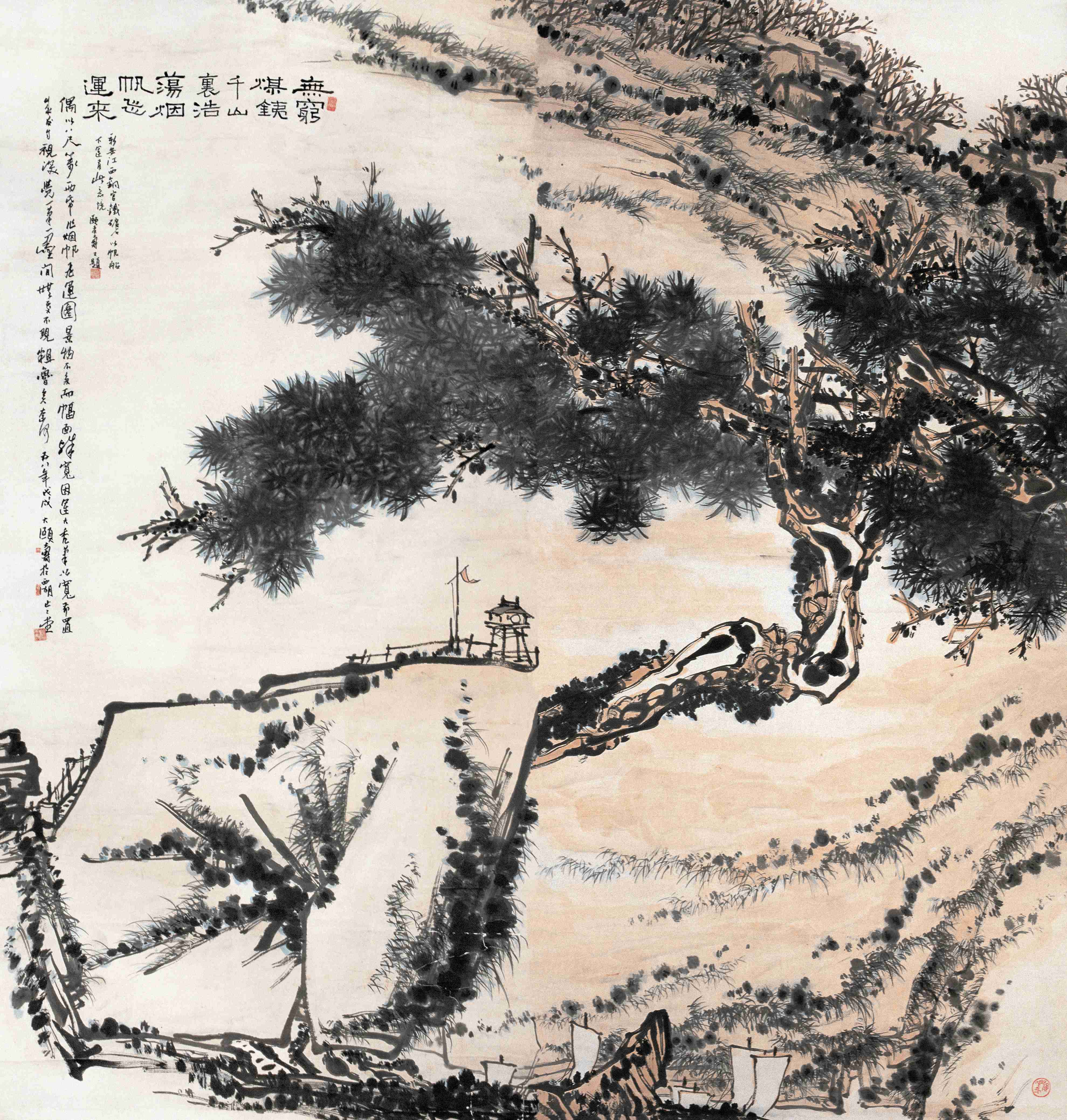 潘天寿  铁石帆运图  248x120.5cm  纸本  1958年