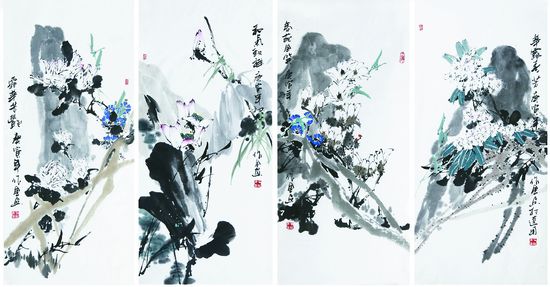 花鸟四条屏(春葩含笑,霜华芳艳,华露春芳,和气致祥) 2010年